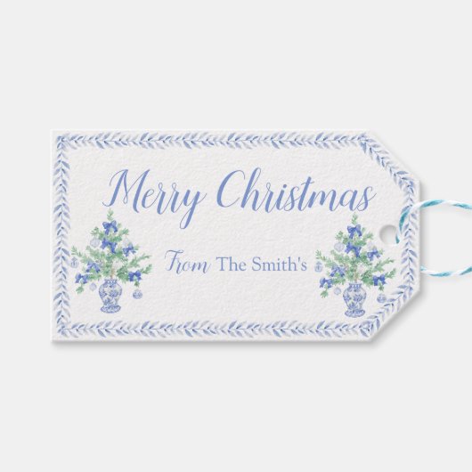 青い名門私立校風の中華料理クリスマスツリー生姜 ギフトタグ (正面(横))