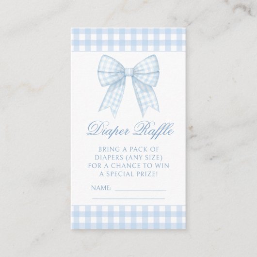 青い名門私立校風の弓ベビーのシャワーおむつラッフルカード エンクロージャーカード (正面)