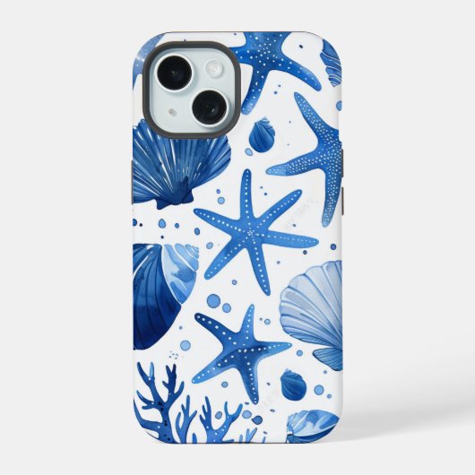 青い名門私立校風の貝類 iPhone 15ケース (裏面)