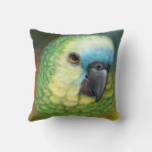 青い向かわれたアマゾンオウムの現実的な絵画 クッション (裏面)