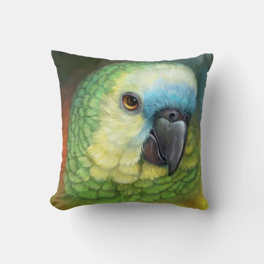 青い向かわれたアマゾンオウムの現実的な絵画 クッション (正面)