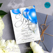 青い吹モダンき子の赤ちゃんシャワー 招待状