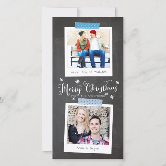 青い和紙テープと黒板のフォトフレーム シーズンカード (正面)