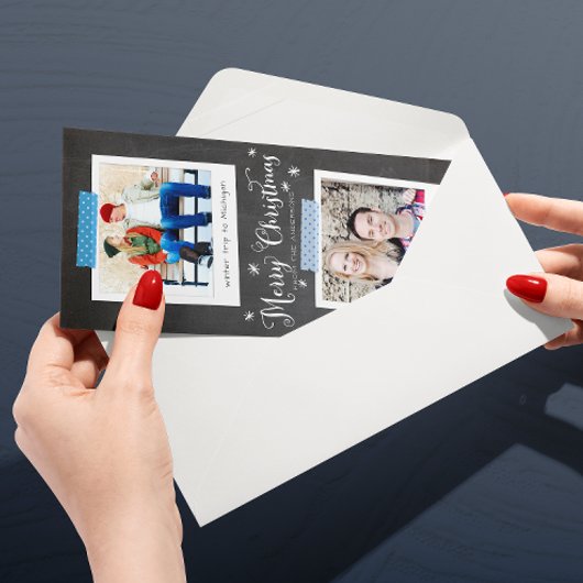 青い和紙テープと黒板のフォトフレーム シーズンカード