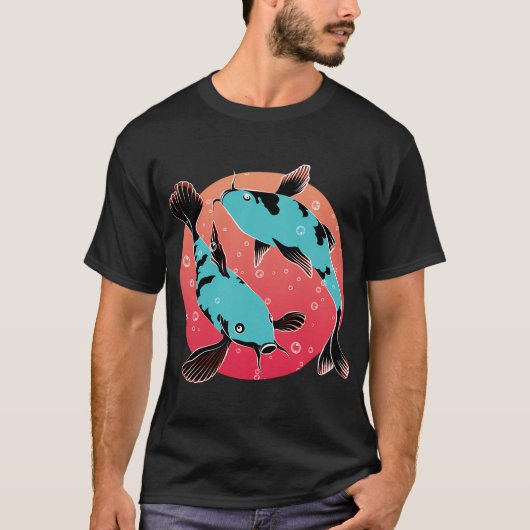 青い和風の鯉 Tシャツ (正面)