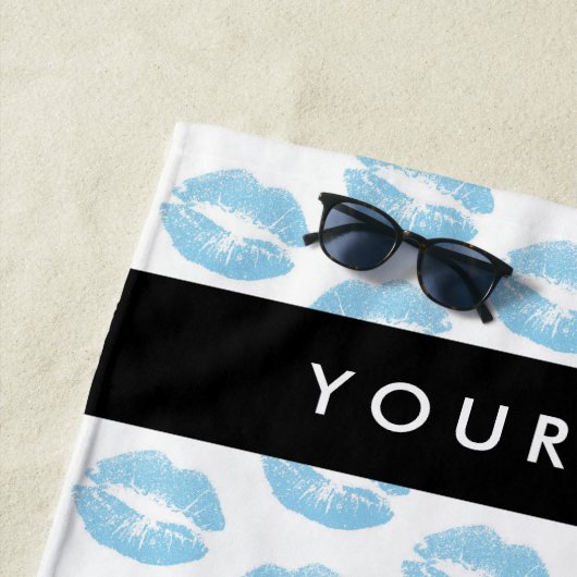 青い唇，キス，口紅，あなたの名前，パーソナライズ ビーチタオル (インサイチュ)