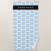 青い唇，キス，口紅，あなたの名前，パーソナライズ ビーチタオル (正面)