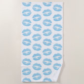 青い唇、唇のパターン、青い口紅、キス ビーチタオル (正面)