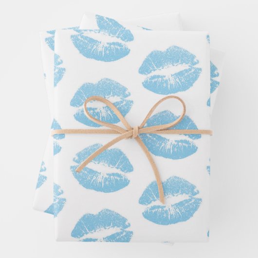 青い唇、唇のパターン、青い口紅、キス ラッピングペーパーシート (インサイチュ)