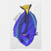 青い唐魚漫画イラストレーション キッチンタオル (縦)