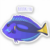 青い唐魚漫画イラストレーション シール (正面)