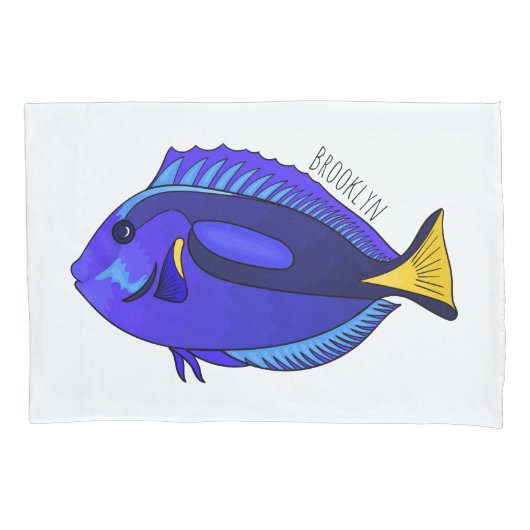 青い唐魚漫画イラストレーション 枕カバー (正面)