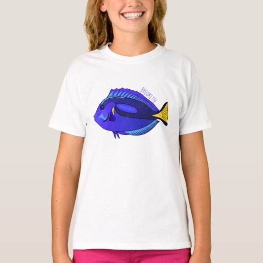 青い唐魚漫画イラストレーション Tシャツ (正面)