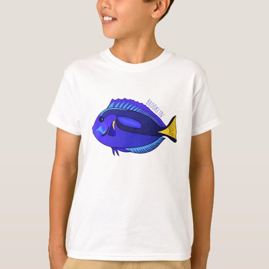 青い唐魚漫画イラストレーション Tシャツ (正面)