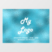 青い営業時間のビジネスロゴ ウィンドウサイン (シート)