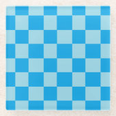 青い四角いブロック幾何学模様 ガラスコースター (正面)