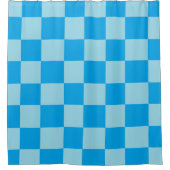 青い四角いブロック幾何学模様 シャワーカーテン (正面)