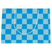 青い四角いブロック幾何学模様 ラージペーパーバッグ (正面)