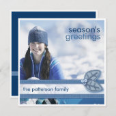 青い四角い写真カードでの季節の挨拶 シーズンカード (正面/裏面)