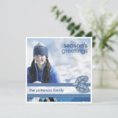 青い四角い写真カードでの季節の挨拶 シーズンカード (スタンド正面)