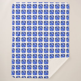 青い四角い模様 シェルパブランケット