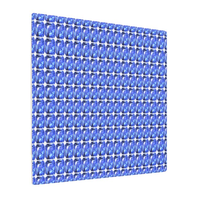 青い四角い模様 メタルプリント (アングル)