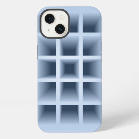 青い四角い穴の模様 iPhoneケース (裏面)