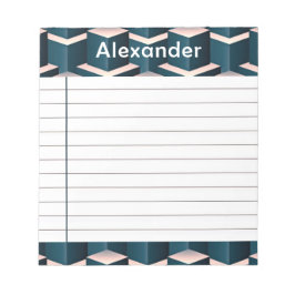 青い四角モダン形のジオメトリパターンをパーソナライズ ノートパッド