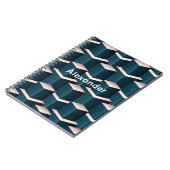 青い四角モダン形のジオメトリパターンをパーソナライズ ノートブック (左側)