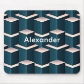 青い四角モダン形のジオメトリパターンをパーソナライズ マウスパッド (正面)