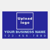 青い四角形の上のビジネス電話番号ステッカー 長方形シール (正面)