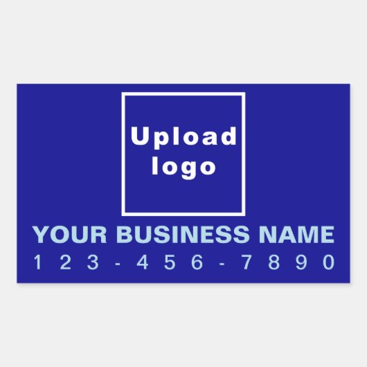 青い四角形の上のビジネス電話番号ステッカー 長方形シール (正面)