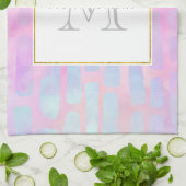 青い四角形の図形パターンモノグラム キッチンタオル (折り畳み)