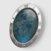 青い回路とギアカスタム ラージ壁時計 (傾斜)