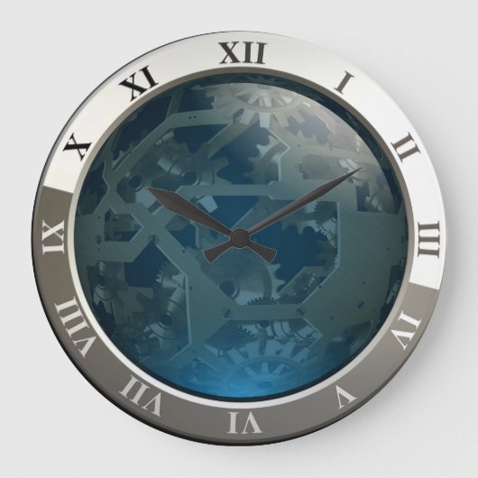 青い回路とギアカスタム ラージ壁時計 (正面)