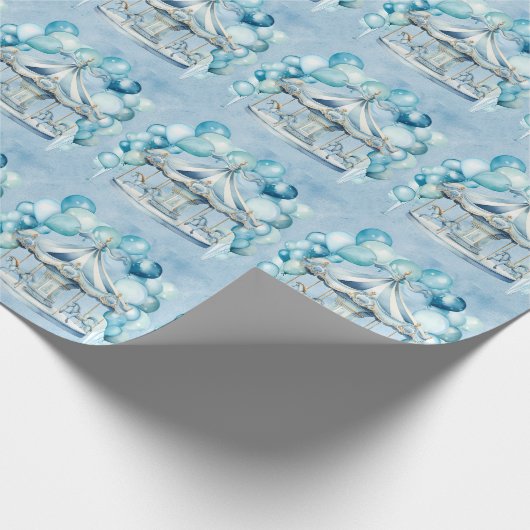 青い回転木馬とアーチバルーン男の子ベイビーシャワー ラッピングペーパー (角)