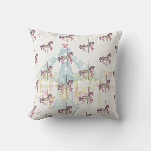 青い回転木馬と馬枕付き クッション (正面)