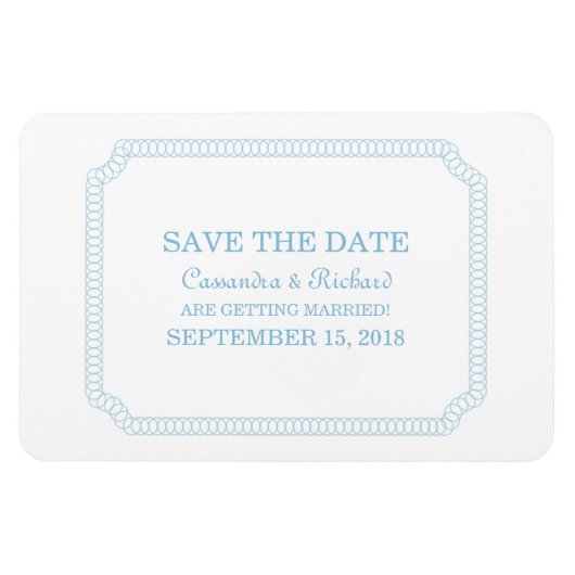 青い囲まれたチケット日付マグネットを保存 マグネット (横)