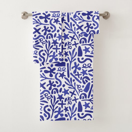 青い図形のパターン バスタオルセット (インサイチュ)