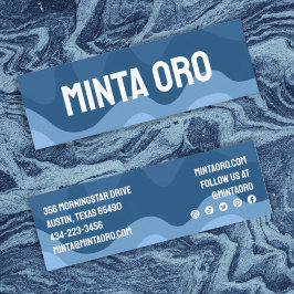 青い図形の手作りの波状ストライプのアイコン付き スキニー名刺