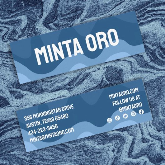 青い図形の手作りの波状ストライプのアイコン付き スキニー名刺