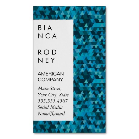 青い図形企業の マグネット名刺 (正面縦)