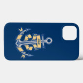 青い地にリボンを巻いたオーダーメイドのアンカー Case-Mate iPhoneケース (裏面 (横))