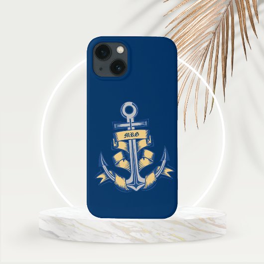 青い地にリボンを巻いたオーダーメイドのアンカー Case-Mate iPhoneケース