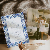 青い地中海のタイルと柑橘系の結婚写真 招待状