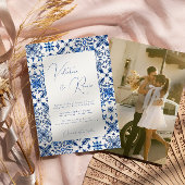 青い地中海のタイルと柑橘系の結婚写真 招待状