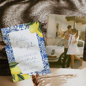 青い地中海のタイルと柑橘系の結婚写真 招待状