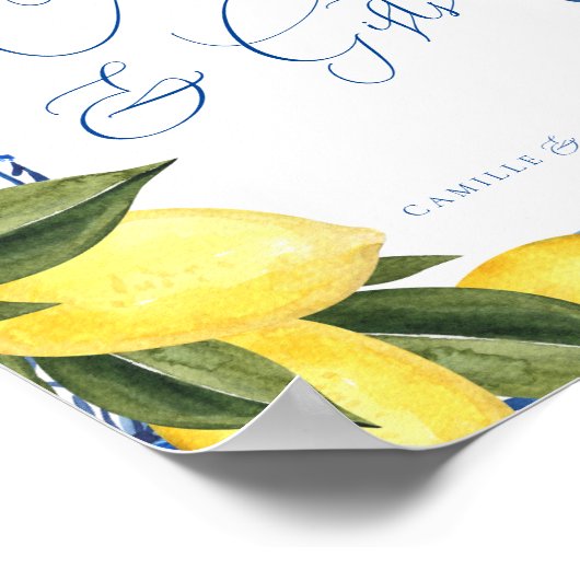 青い地中海のタイルと柑橘類カード&ギフト ポスター (角)