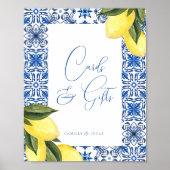 青い地中海のタイルと柑橘類カード&ギフト ポスター (正面)