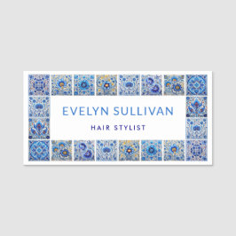 青い地中海のタイルのフレーム名タグ 名札